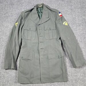 Vintage US Army Dress Jacket Mens 37L Wool Service Coat Patches 1960s Military
